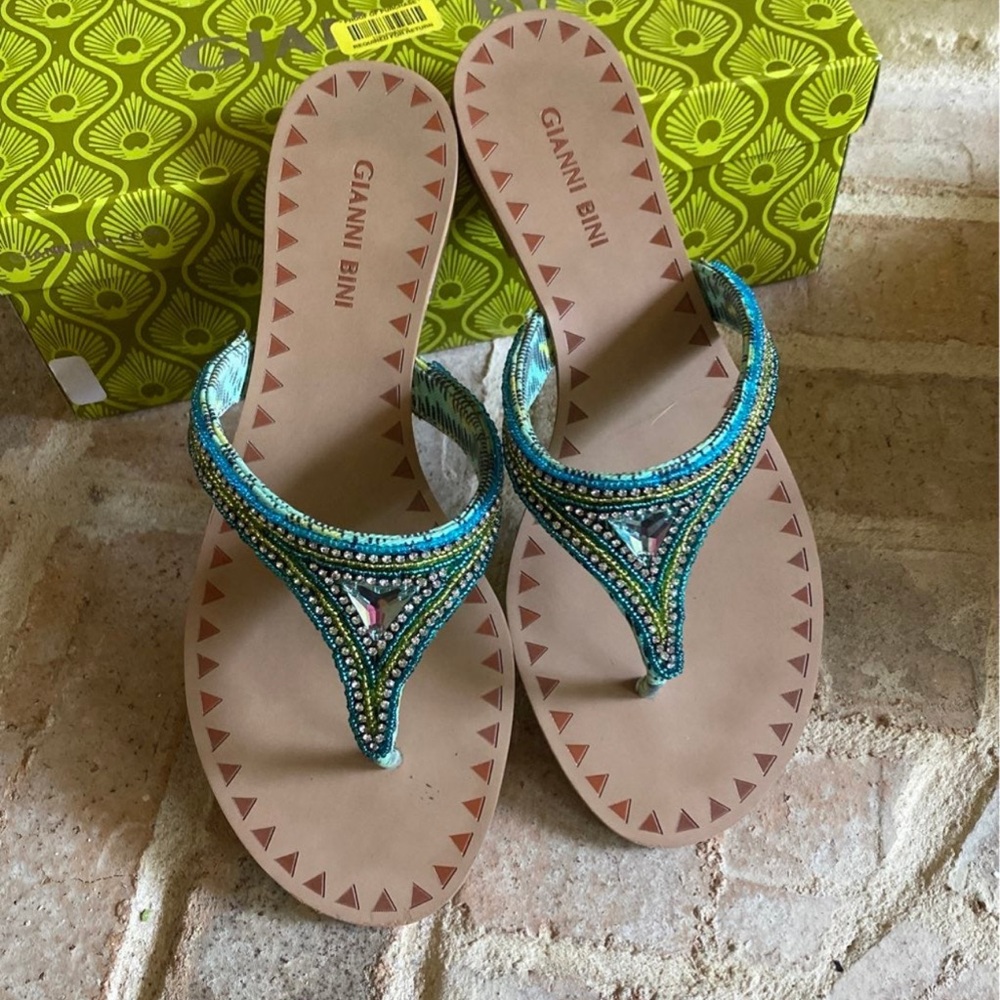 Gianni Bini Oliveira 7 women’s Beaded Crystal Sandals - Blue and Green